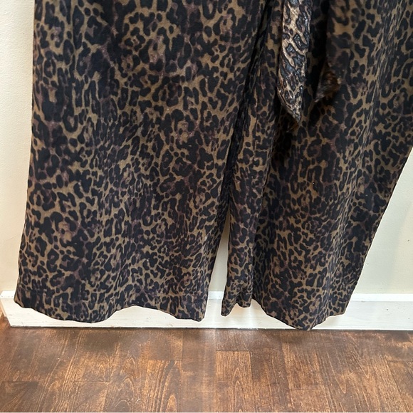 BR~new~Sleeveless Button Front Green Leopard Linen Cotton Wide Leg Jumpsuit sz 4 - Picture 10 of 14